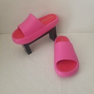Beach Slides by J/Slides Women US 9 Pink Peep Toe Slip On Sandals Pool Slides
